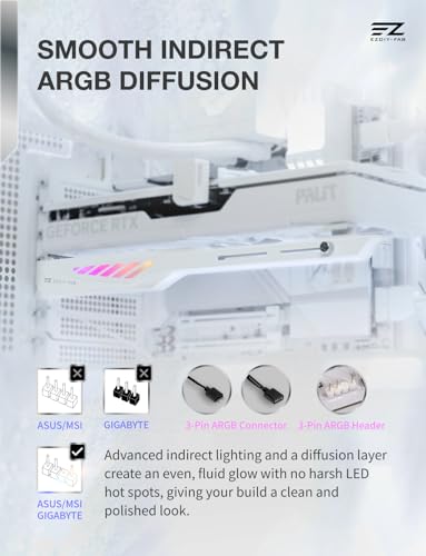 EZDIY-FAB VH90 ARGB GPU Bracket, Adjustable Anti-Sag Graphics Card Holder with Precision Rail & Lift System, Reinforced Design, 5V 3-Pin Motherboard Sync, White - color: White