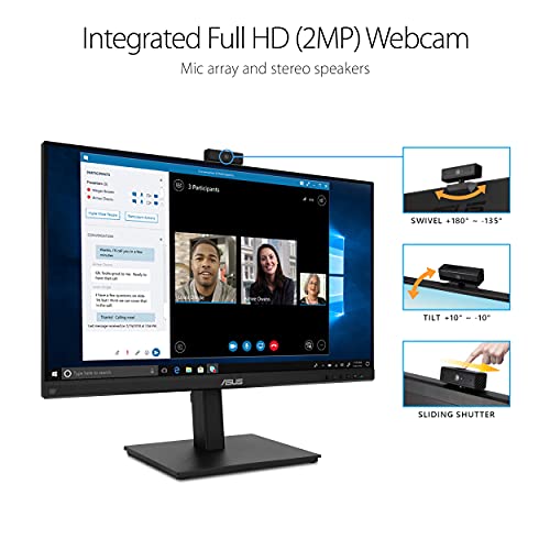 ASUS 27” 1080P Video Conference Monitor (BE279QSK) - Full HD, IPS, Built-in Adjustable 2MP Webcam, Mic Array, Speakers, Eye Care, Wall Mountable, Frameless, HDMI, DisplayPort, VGA, Height Adjustable - style: 27" Webcam Mic Array