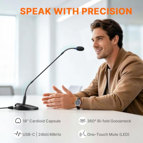 Saramonic GM18CU 18” Cardioid Condenser Gooseneck Mic with USB Base, Button Control & Headphone (USB C)