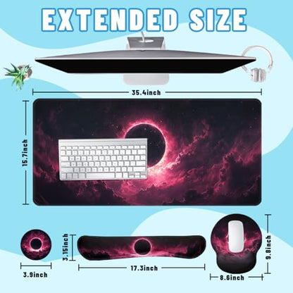 Dark Eclipse Desk Mat Set Cosmic Fantasy Sky Large Mouse Pad with Wrist Rest 4in1 Desk Mat for Desktop Ergonomic Keyboard Wrist Support Anti-Slip Computer Ergonomic Mouse Pad Home Office Gaming - color: Dark Eclipse