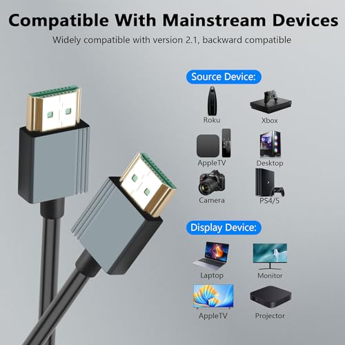 CERRXIAN 8K HDMI Coiled Cable, Ultra HD High Speed HDMI to HDMI Coiled Cable 2.1 Support 8K 4K 3D and Dynamic HDR Up to 48Gbps, Compatible with TV, PC,Camera Monitors Projector ect 3FT/0.9M