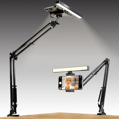 Desk Selfie Light with Overhead Phone Mount, Adjustable Arm & Phone Holder, USB Powered Video Light for Content Creation, Photo Shooting, Live Streaming，Video Recording - size: 9.8-inch LED light