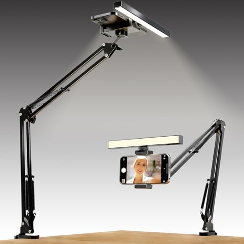 Desk Selfie Light with Overhead Phone Mount, Adjustable Arm & Phone Holder, USB Powered Video Light for Content Creation, Photo Shooting, Live Streaming，Video Recording - size: 9.8-inch LED light