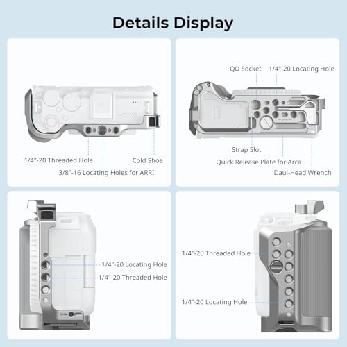 SmallRig R50 V Camera Cage for Canon R50V, Built-in Ergonomic Silicone Grip, QR Plate for Arca, 1/4"-20 Threaded Hole, 3/8"-16 Holes for ARRI, Cold Shoe, QD Sockets, Vertical Shooting(Silver)-5428 - color: Silver