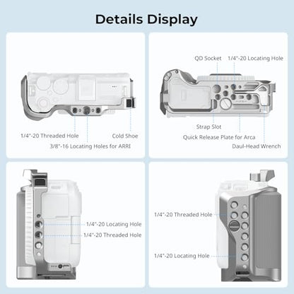 SmallRig R50 V Camera Cage for Canon R50V, Built-in Ergonomic Silicone Grip, QR Plate for Arca, 1/4"-20 Threaded Hole, 3/8"-16 Holes for ARRI, Cold Shoe, QD Sockets, Vertical Shooting(Silver)-5428 - color: Silver