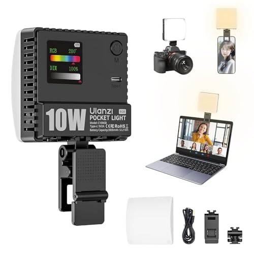 Ulanzi C10 10W Portable Selfie LED Light - 1300 Lux vlogging Light, 3300mAh,Video Conference Lighting Kit, Phone Selfie Lights with Clip & Cold Shoe, Clip Light for iPhone 17 Tablet Computer Laptop