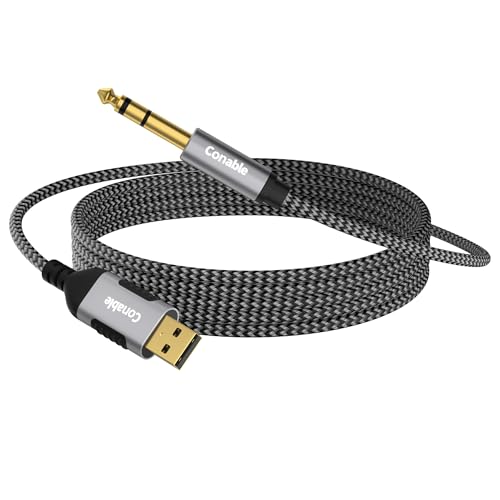 USB to 6.35mm TRS Stereo Audio Cable 10 FT, USB-A to 1/4" Audio Adapter Aux Jack Stereo Cord, Gold-Plated Connector, Nylon Braided Jacket, DAC Chip, for Laptop, Amplifier, Mixer, Home Theater, Speaker - size: 10FT