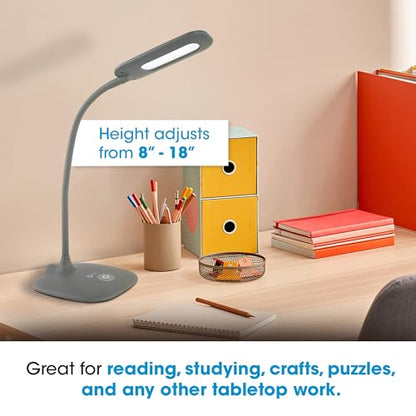 OttLite Soft Touch LED Desk Lamp, 3 Brightness Settings, Grey | Natural Daylight LEDs | Adjustable Flexible Neck 8"-18" | Touch-Activated Controls