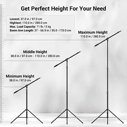 SmallRig 110"/9.2ft Photography Light Stand with Boom Arm, Heavy-Duty Aluminum Air-Cushioned Light Tripod Stand with 1/4" Screw for Softbox, Studio, Flash, Ring Light, Camera, 11lbs Max Load, RA-S280A - size: 9.2ft (with Boom Arm)