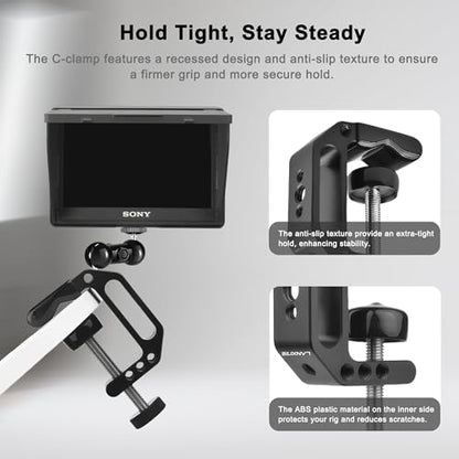 Camera Clamp Mount C Clamp with Magic Arm - Perfect for Fence, Desk, Tripod, Monitor, Light, GoPro, Insta360, DSLR - Essential Tool for Outdoor Projects, Broadcasting, Photography