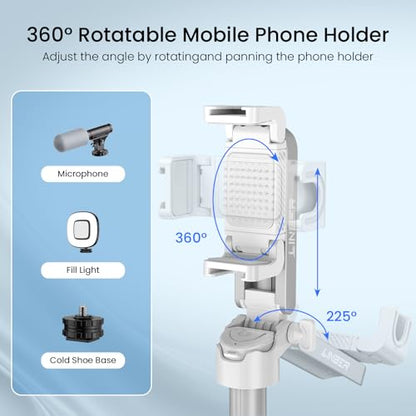 Selfie Stick Tripod with Fill Light & Bluetooth Remote | 3-in-1 portable selfie stick, tripod stand & fill light. Bluetooth remote, 360° rotation. Compact foldable design for travel - color: White, style: Lighted model
