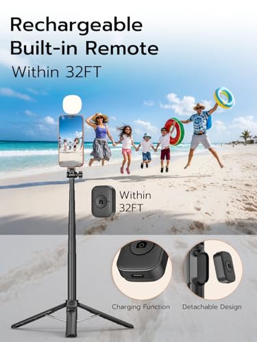 USKEYVISION Magnetic Tripod for iPhone & Android with Light,69” Extendable Selfie Stick for Magsafe,Auto-Open Phone Stand w/Magnetic Selfie Light,Remote,Vlogging Kit for Video Recording(MPT-04)