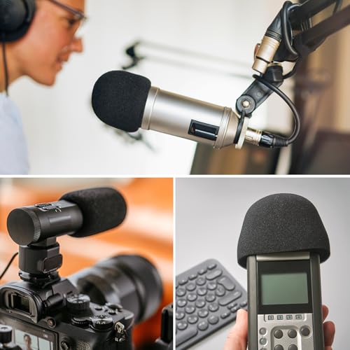 Piriuuo 2 Pcs Microphone Covers Foam, Soft Mic Covers for Microphones Microphone Windscreen Foam Mic Covers for Microphones Microphone Foam Covers Protection for Handheld Microphone (Black)