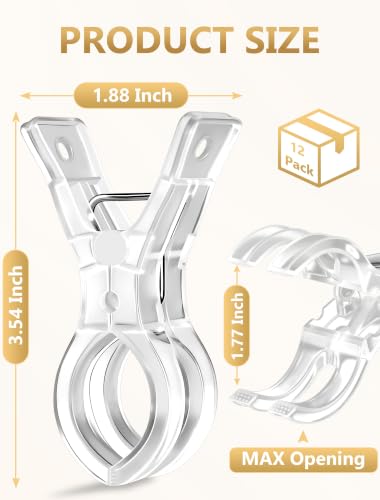 12 Pack 3.5 Inch Clear Balloon Arch Clips, Heavy Duty Transparent Spring Clamps for Backdrop Stand, Reusable Plastic Clips for Birthday Wedding Party Decor Photography Studios