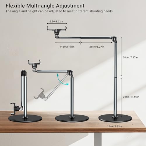 Mionondi Overhead Phone Mount for Video Recording, Aluminum Overhead Tripod for iPhone, Desk Phone Camera Stand for Cooking, Nail Techs, Filming, Live Streaming