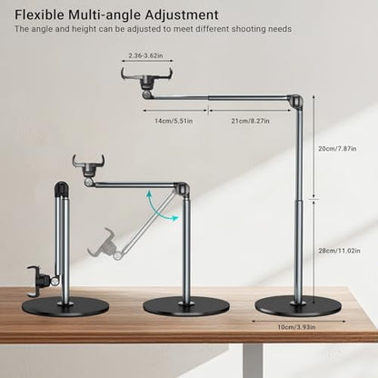 Mionondi Overhead Phone Mount for Video Recording, Aluminum Overhead Tripod for iPhone, Desk Phone Camera Stand for Cooking, Nail Techs, Filming, Live Streaming