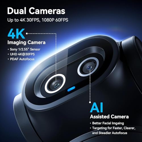 EMEET PIXY Dual-Camera AI-Powered PTZ Camera 4K with Tripod, AI Tracking, PDAF&AI Autofocus 0.2s, 1/2.55'' Sony Sensor, 3 Mics, Presets, 4K Webcam for Streaming, OBS/Twitch/Switch 2 Compatible - style: PIXY Kit Dual-Camera AI PTZ 4K