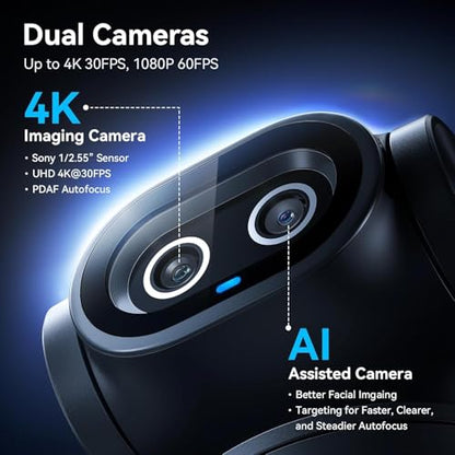 EMEET PIXY Dual-Camera AI-Powered PTZ Camera 4K with Tripod, AI Tracking, PDAF&AI Autofocus 0.2s, 1/2.55'' Sony Sensor, 3 Mics, Presets, 4K Webcam for Streaming, OBS/Twitch/Switch 2 Compatible - style: PIXY Kit Dual-Camera AI PTZ 4K