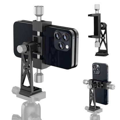 Metal Phone Tripod Mount Extra Deep Clamp with Arca Port Cold Shoe 360°Ball Head Cellphone Tripod Adapter for iPhone Galaxy Smartphone Stand Holder for Vlogging Video Camera Monitor