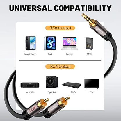 2 Pack 3.5mm to RCA Cable 4FT, Male RCA to Aux Stereo Audio Adapter, Hi-Fi Sound Auxiliary Y Splitter Cord, Shielded 1/8 to 2RCA Cable for Headphone, MP3, Tablet, Speaker, HDTV, Phone and More - size: 4 Feet (2 Pack)