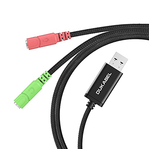 Long USB Audio Adapter, DuKabel USB to 3.5mm Jack TRS AUX Adapter for Built-in Chip USB Sound Card for Headset with Separate Plug TRS 3 Pole Microphones [Metal Housing & Durable Braided / 47inch] - size: 47 inch / 120 cm