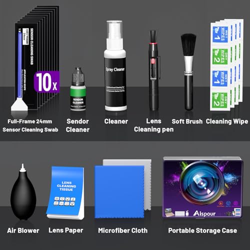 Camera Lens Cleaning Kit with Pro 10x Sensor Swabs, Sensor Cleaner, Compatible with Canon, Nikon, Sony mirrorless DSLR Camera (Enhanced Version)