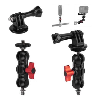 Magic Arm Kit (2-Pack), Double Ballhead with 1/4" Screw & Tripod Mount Adapters for GoPro, Insta360,DJI Action Cameras,DSLR,Fill Light,Microphone - YD053