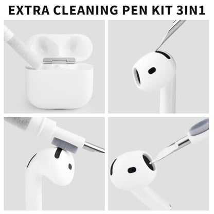 Cleaner Kit for Airpods Pro 1 2 3, 3-in-1 Multi-Function Cleaning Pen Tools Soft Brush Flocking Sponge & Metal Tip for Earbuds, Wireless Earphones, iPhone, Camera, Lens, Bluetooth Headphones (White)