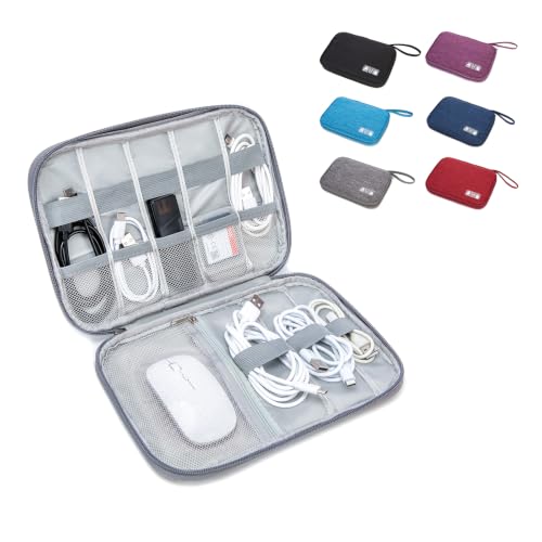 Electronics Organizer Travel Case - Water-Resistant Tech Bag for Cables, Chargers & Cord Management - Small Portable Pouch for Travel Accessories, Gear Bag for Airplane & Business - color: gray, size: S