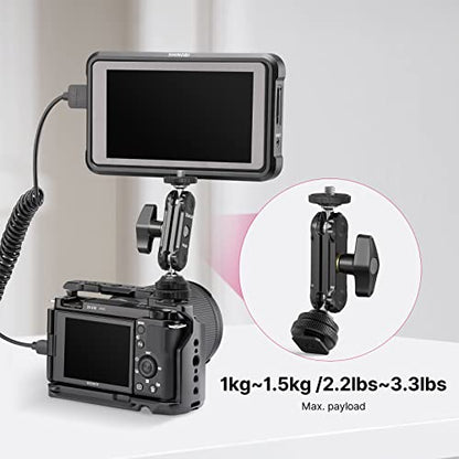 R098 Cold Shoe Monitor Mount, 1/4" Rotatable Dual Ballhead Hot Shoe Mount Microphone Fill Light Camera Monitor Swivel Bracket Compatible with DJI OSMO 360/Pocket 3/Insta 360 x 5/Sony/Canon/Nikon /Fuji