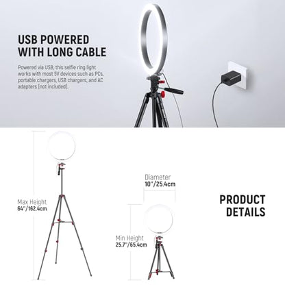 NEEWER Basics 10" Selfie Ring Light with Tripod Stand/2 Phone Holders Compatible with iPhone/QR Plate, Dimmable LED Ringlight Lighting for YouTube TikTok Vlog Video Recording Makeup Streaming, RP10-H