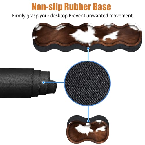 4 in 1 Ergonomic Keyboard Wrist Rest & Mouse Pad Wrist Rest Set, Large XXL Gaming Desk Mat 31.5"x 11.8" with Non-Slip Base, Memory Foam for Home Office Study Gaming, Brown Black Cow Print - color: Brown Black Cow Print