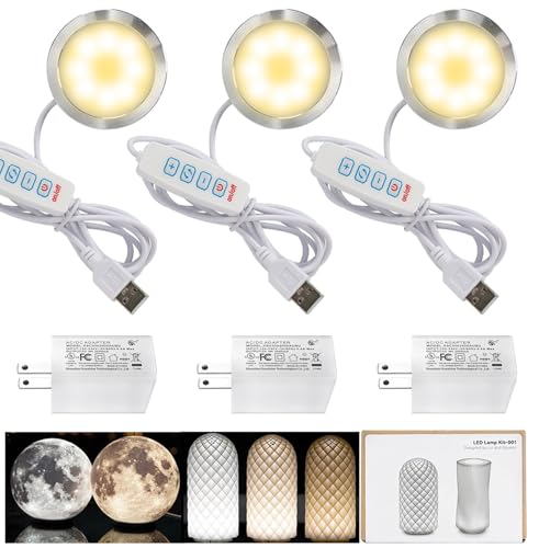 3PCS LED Lamp Kit 001 for Bambu Lab H2S/P2S/P1P/A1 Makerworld 3D Prints | 5V USB Powered, 3000K Warm White, Power-Off Color Storage, Adjustable Brightness & Color, with UL 5V1A USB Charger - color: 3PCS+