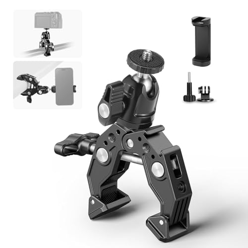 NEEWER ST87 Super Clamp Camera Mount with 360° Ball Head, Phone Holder, Cold Shoe, Action Camera Adapter for Bike Handlebar Pole Desk, Compatible with DJI Osmo Pocket 4 3 Xtra Muse GoPro Hero iPhone