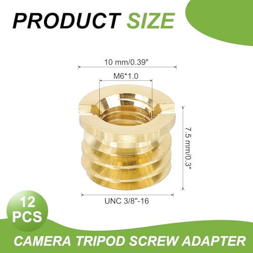 PATIKIL M6 Female to 3/8" Male Convert Screw Adapter, 12 Pcs Tripod Thread Adapter Mount for Camera Monopod Video DSLR SLR Mic Stand, Gold