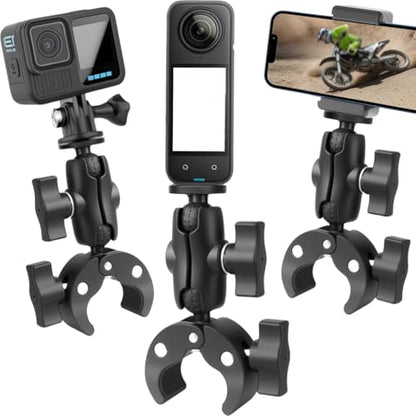 3-in-1 Super Mount Clamp Socket Arm 1/4"-20 Ball Head Adapter for Camera/Phone/Monitor/LED Lights/Microphone Accessories (Short Style)