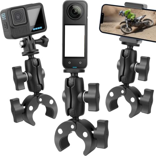 3-in-1 Super Mount Clamp Socket Arm 1/4"-20 Ball Head Adapter for Camera/Phone/Monitor/LED Lights/Microphone Accessories (Short Style)