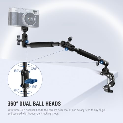 NEEWER UA057 22" Magic Arm w Clamp, Overhead Desk Camera Phone Mount Articulating Arm, 1/4" 3/8" Threads for ARRI Compatible with iPhone DSLR Action Camera Light, LP40 Photo Studio Light Box Included