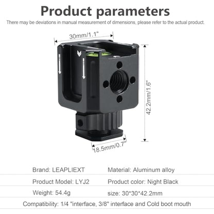 Professional Cold Shoe Mount Adapter - Triple Hot Shoe Expansion with 1/4" Tripod Thread, Built-in Level, Compatible with DSLR Camera Cage Flash LED Light Microphone Monitor