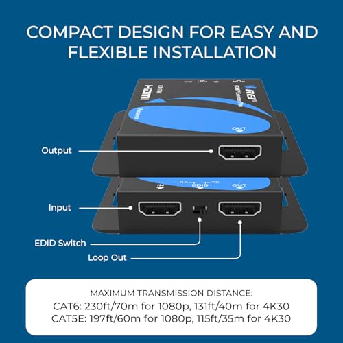 OREI 4K HDMI Over Ethernet Extender Over CAT5/CAT6/CAT7, with IR Upto 164 Feet - Loop Out - 4K @ 30Hz 1080P Full HD Signal Distribution (EX-170C) (Pack of 2) - size: 2 PACK