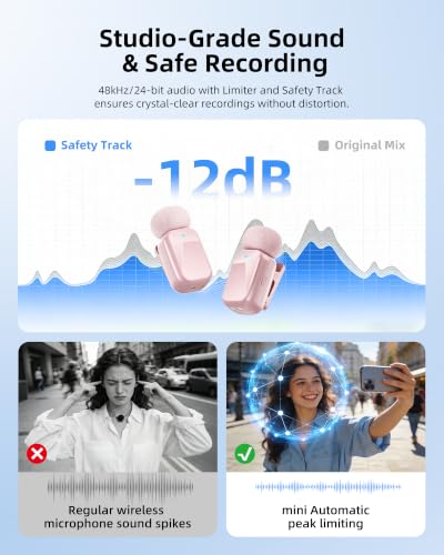 mini 2 Wireless Lavalier Microphones for iPhone 16/17 & Android, AI Noise Cancellation, App Control, 30H Battery with Charging Case, Lapel Microphone Wireless for Video Pink - color: Pink