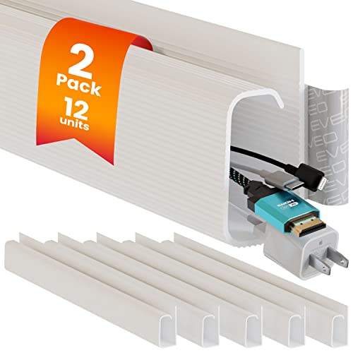 EVEO Cable Management Under Desk Kit (12 Units)- Under Desk Cable Management Cord Cover, Cable Hider Cord Management Under Desk Cable Organizer Cord Organizer Tray - 96''J Channel 12X16 - White - color: White, size: 12 units