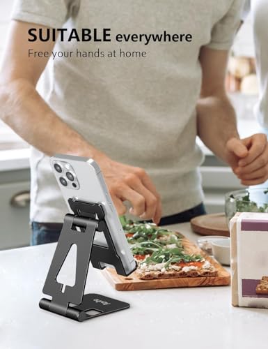 Aoviho Foldable Cell Phone Stand for Desk, Adjustable Phone Holder for Office, Video Calls and Streaming, Portable Desktop Phone Dock Compatible with iPhone 17 16 15 14, Samsung Galaxy, Black - color: Black