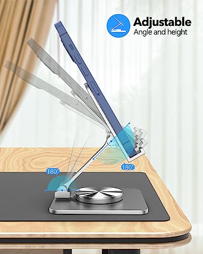 Adjustable Phone & Tablet Stand, Fits 4–9.7in Devices, Grey | 360° Viewing Flexibility • Reinforced Aluminum Build • Dual-Hinge Adjustment • Travel-Ready Storage - color: Grey