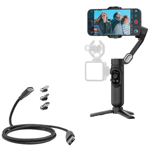 BoxWave Cable Compatible with AOCHUAN Phone Gimbal Stabilizer - MagnetoSnap PD AllCharge Cable (100W), Magnet Charging Braided USB Type-C Micro - Jet Black