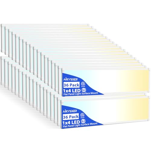 AIKVSXER 36Pack 1x4 LED Flat Panel Light, 6500LM Ultra-Bright, 30-50W White | 3000K-6500K Adjustable, 0-10V Dimming, AC120-277V, Slim Surface Mount Ceiling Light for Office, Home, Garage - color: White, size: 1x4ft-36P