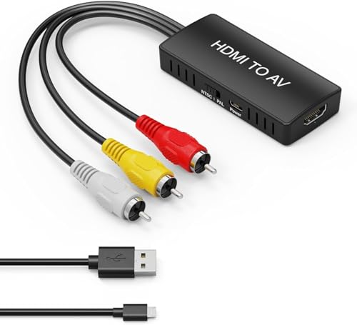 HDMI to RCA Converter, HDMI to AV 3RCA CVBs Composite Video Audio Converter Adapter for Old TV Compatible PAL/NTSC for Roku, Android TV Box, DVD ect - color: black