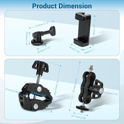 Super Clamp Camera Mount Kit with 360° Dual Ballhead Magic Arm,1/4" and 3/8" Threaded Holes,Action Camera Phone Holder Adapter for Dji Osmo Pocket 4 Monitor LED Light Microphone Desk Tripod Motorcycle - size: Super Clamp with Magic Arm Kit