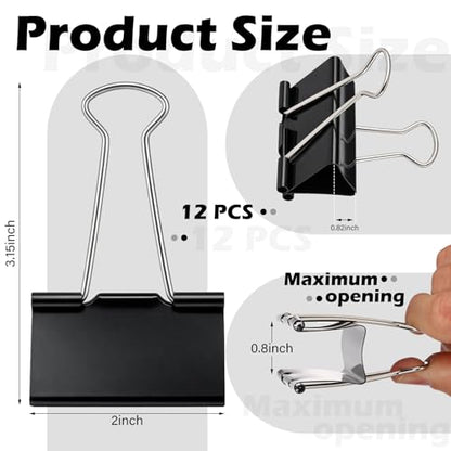 Sieral 12 Pack Balloon Arch Clips 2 Inch Backdrop Clamps Large Binder Clips Black Heavy Duty Clamps for Balloon Arch Birthday Decor Crafts Backdrop Photography Studios Woodworking Home Office