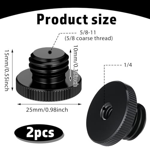 EupHHonycs 2 PCS Mic Stand Adapter, 1/4 to 5/8 Screw Tripod Adapter 1/4 Female to 5/8 Male for Tripod Laser Level Adapters Microphone Stand Mount Camera Black